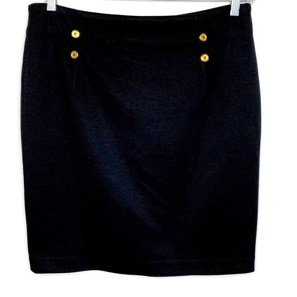 Cass Black Knit Knee Length Kick Slit Gold Zipper Lined Career Pencil Skirt 10